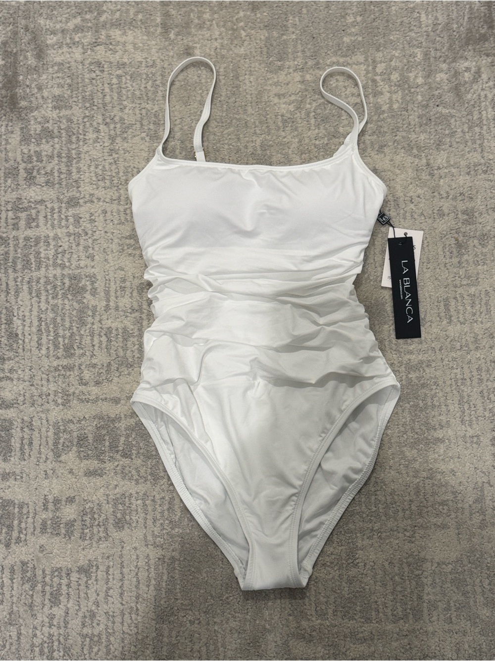 La Blanca White Ruched Scoop Neck One-Piece Swimsuit
